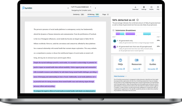 AI Writing Detection by Turnitin Originality